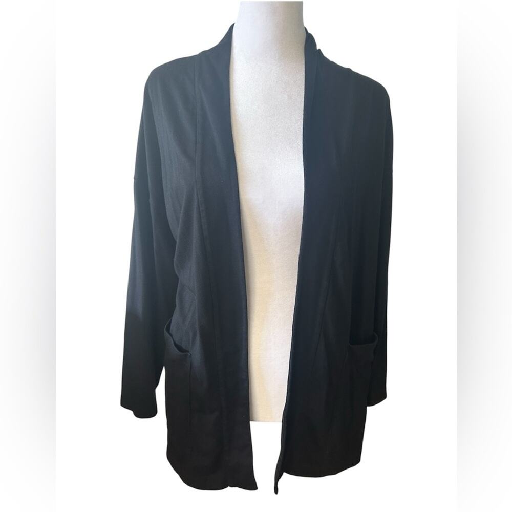 Eileen Fisher Black Open-Front organic cotton stretch knit Cardigan pockets. XL